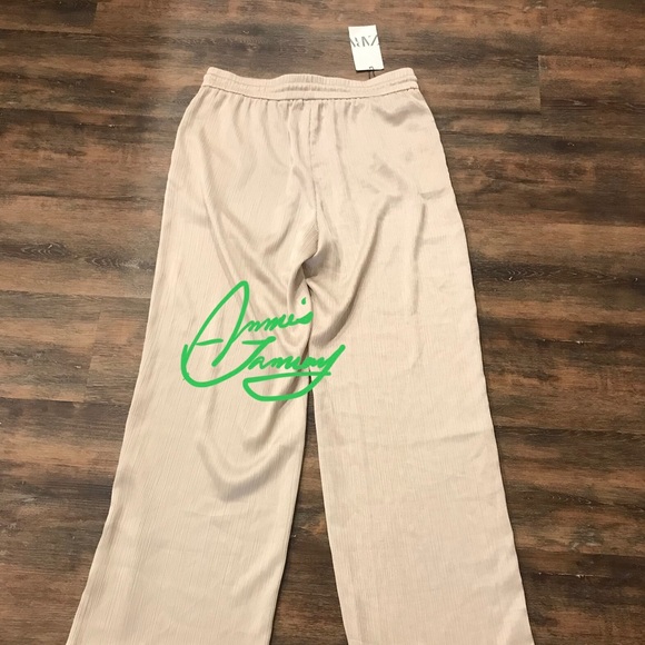 ZARA Women's Wrinkle Look Wide Leg Pants(Sand, US L/EUR L) - Picture 9 of 10